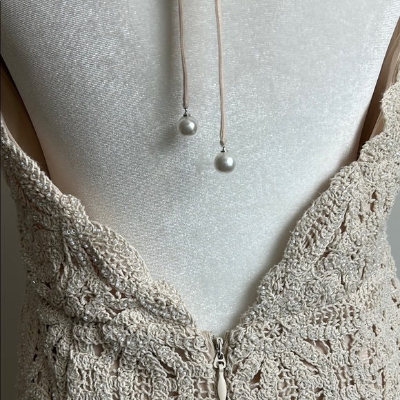 Milly Celeste Beaded Crochet Halter Dress | Natural/Tan | 10 - Picture 4 of 7